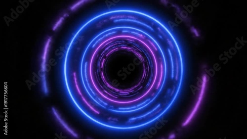 Vibrant neon circles glowing in darkness create futuristic ambiance