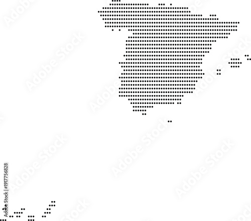 Dotted Map of Spain with Balearic Islands Silhouette Vector Illustration