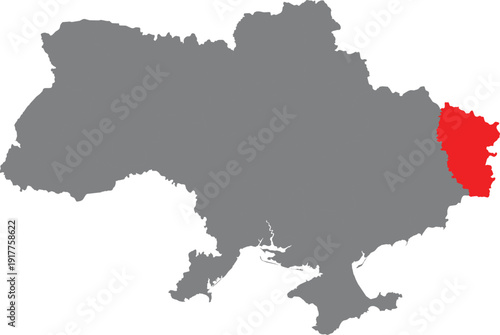 Map of Ukraine with Luhansk Oblast highlighted in red color showing territorial focus and geopolitical context