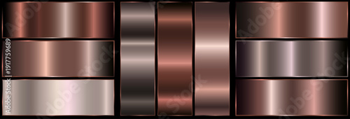 Orange metallic gradient with frame on black background. nine shiny metallic gradients. bronze leaf texture.