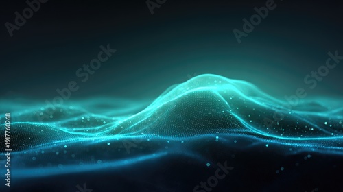 Abstract Representation of Waves with Glowing Particles in a Dark Background, Creating a Futuristic and Digital Atmosphere for Visual Projects