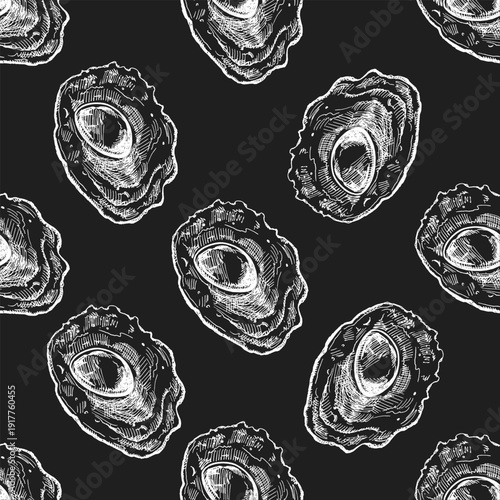 Hand drawn vintage seamless pattern of fried egg  in chalk style on chalkboard background