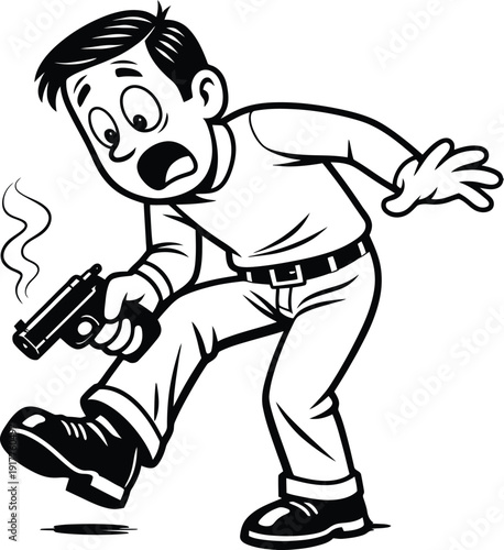 Shooting Yourself in the Foot Cartoon Character Illustration Representing Self Sabotage and Business Errors