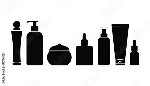 Beauty cosmetic bottle icon set silhouette vector illustration