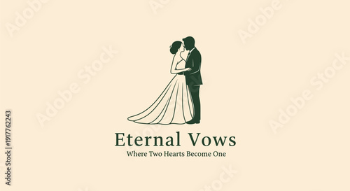 Elegant Wedding Couple Silhouette Embracing in a Timeless Vow.