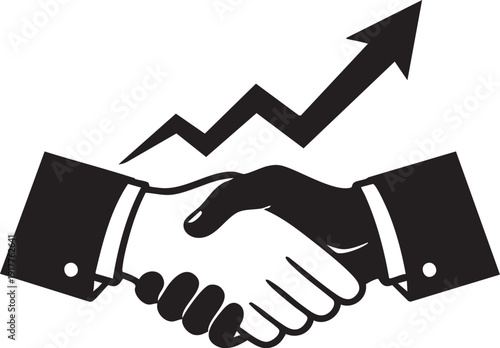 Black and White Business Handshake with Upward Arrow Growth Concept Vector Illustration