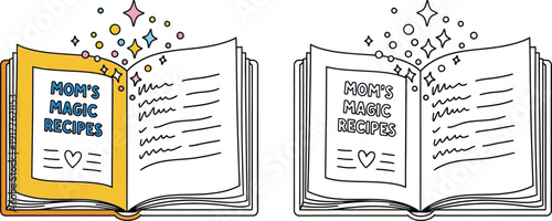 Moms Magic Recipes Cookbook with Sparkles Home Cooking Illustration