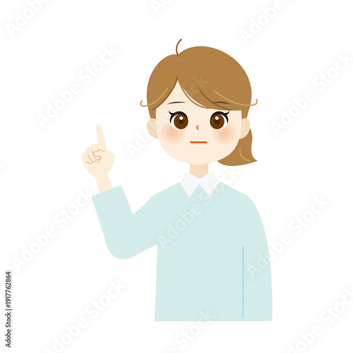 指を立てて説明する女性のイラスト　注意・案内・ポイントを示す01