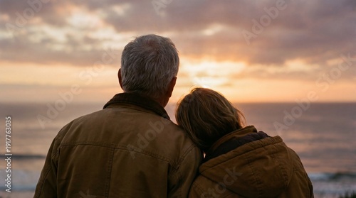 A senior couple watches the...