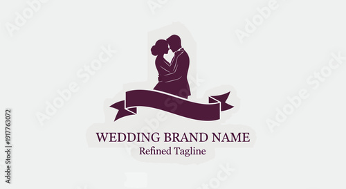 Elegant Wedding Couple Silhouette Logo Design.