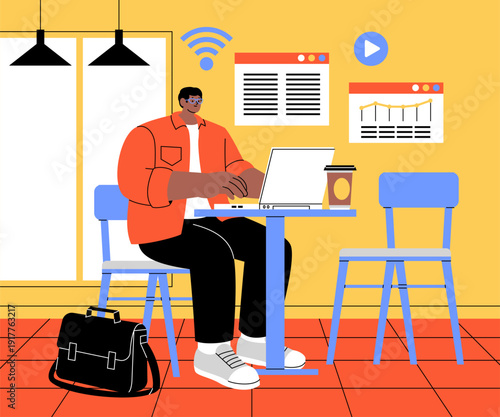 Remote Work Professional Lifestyle Flat Illustration