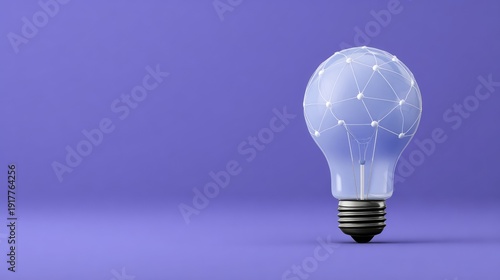 Light bulb with network connections symbolizing innovation, technology, ideas, and creativity on a vibrant purple background in a modern style
