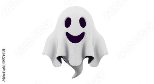 Wallpaper Mural Isolated ghost character with smiley face, cute flying spooky spirit for Halloween theme Torontodigital.ca