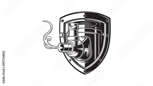 Respiratory Protection Shield Illustration Featuring Mask and Filter for Infection Control Ventilation Safety and Medical Equipment Procurement