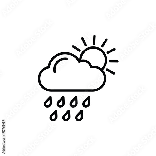 Simple line drawing depicts a sun partially obscured by a cloud with rain