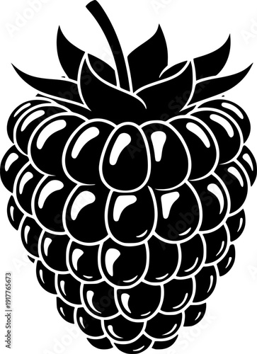 Detailed Raspberry Fruit Silhouette - Fresh Organic Berry and Healthy Food Vector