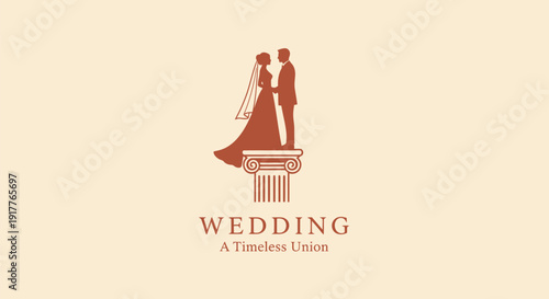 Elegant wedding logo featuring a couple on a column.