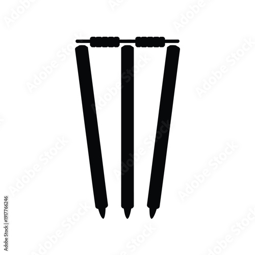 A simple black silhouette depicting cricket wickets a key element of the sport