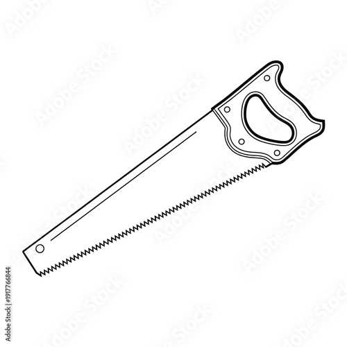 Simple black and white illustration of a hand saw with a prominent handle