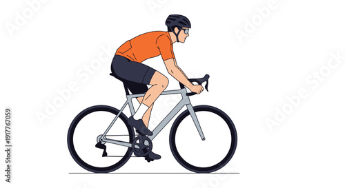 Man riding a road bicycle wearing helmet and cycling gear.