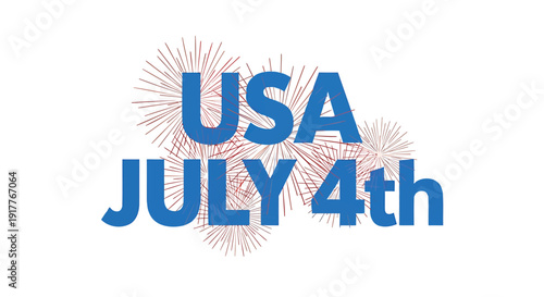 USA Independence Day vector graphic, July 4th celebration icon with fireworks, patriotic symbol. Created in vector style with red, white, and blue colors.