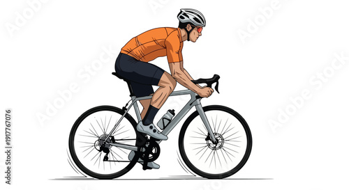 Man Riding A Road Bicycle Wearing Cycling Gear.
