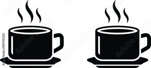 Hot Coffee Cup Silhouette Icon Set with Steam Representing Cafe Beverage, Morning Drink, Restaurant Menu and Refreshment Concept Design