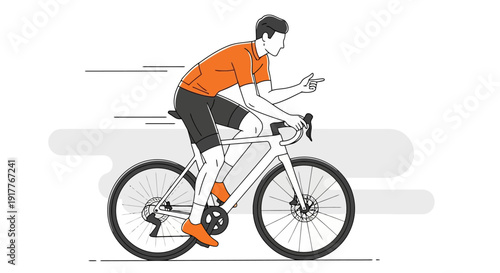 Man riding a racing bicycle with speed lines illustration.