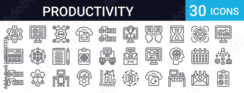 Productivity Tools Set of 30 Thin Line Icons Vector