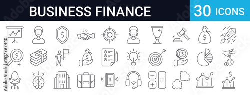 Business Finance Icons Set of 30 Thin Line Vector
