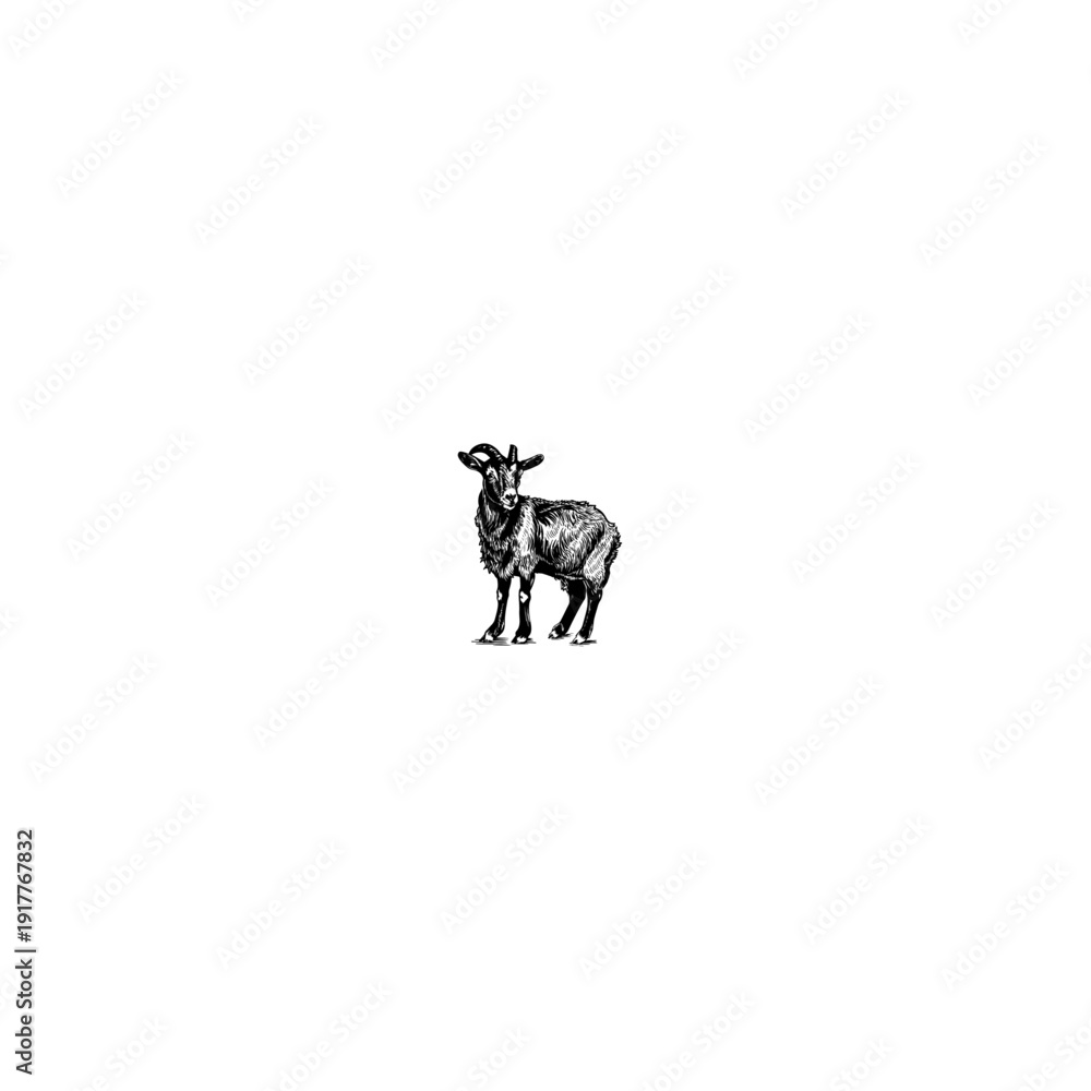 Obraz premium Goat Minimalist black and white farm animals vector illustrations, eco friendly organic food branding icons, rustic line art set for packaging and logos.