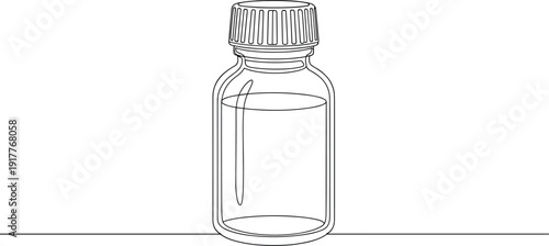 Medical Medicine Bottle Line Art Illustration Representing Pharmaceutical Drug Container, Healthcare Treatment, Prescription Storage and Clinical Pharmacy Concept