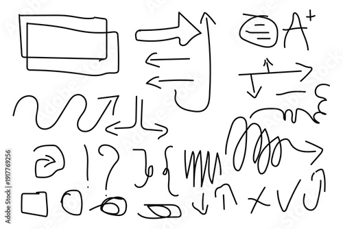 A collection of hand drawn arrows and abstract shapes