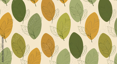 Abstract foliage pattern repeating leaves in warm autumnal colors
