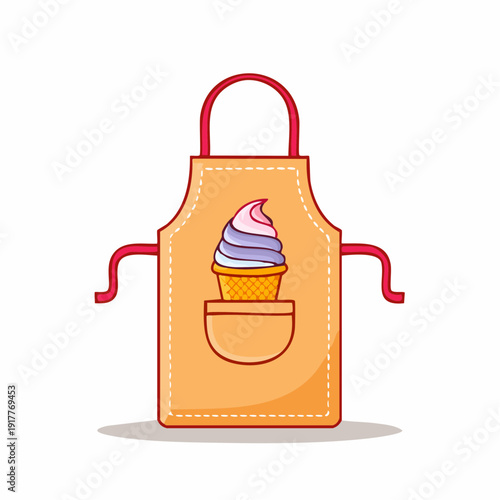 Cartoon apron illustration with ice cream cone design, culinary wear concept