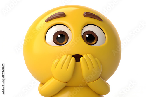 Shocked Emoji 3D Hands Over Mouth, Surprised Yellow Face Gasp, Oh No Emoji Render