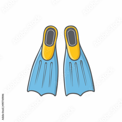 Cartoon illustration of blue and yellow scuba diving flippers ready for underwater exploration