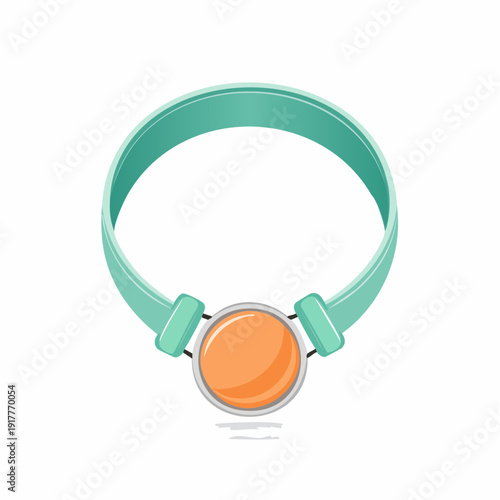 Turquoise collar with orange circular gemstone, modern jewelry design, isolated.
