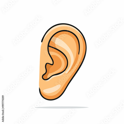 Cartoon Illustration of a Human Ear in Orange and Black