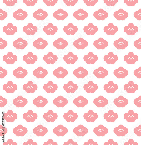 A seamless pattern featuring cherry blossoms. This minimalistic spring floral vector texture in an oriental style is perfect for traditional Lunar New Year, textiles, and elegant wrapping paper.