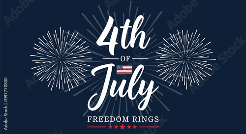 Patriotic 4th of July icon set, includes American flag, fireworks, freedom, independence day symbols, created in flat style with red white and blue palette