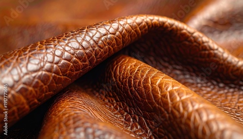 Close-up of Brown Reptile Leather Texture with Intricate Scale Pattern.