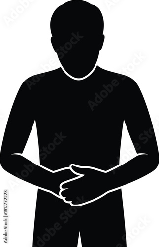 Man Silhouette With Hands Clasped In Front On White Background male person