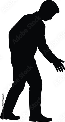 Silhouette of a man bending down with hand extended forward male person