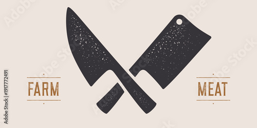 Butcher knives sign. Silhouette butcher knives. Template sign knife, shop market, butchery design, tag label, banner sticker. Butchery symbol, icon logo, sign signage. Vector Illustration