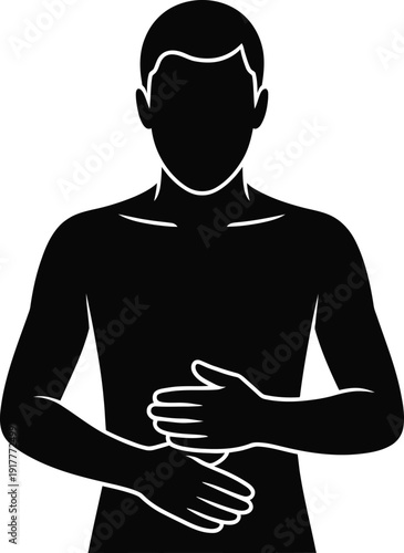 Silhouette of a man with hands on stomach in white outline male person