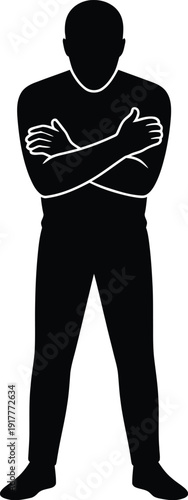 Silhouette of a person with arms crossed on white background male human