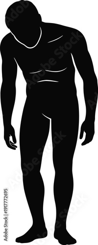 Silhouette of a person with head bowed and arms hanging on white background woman