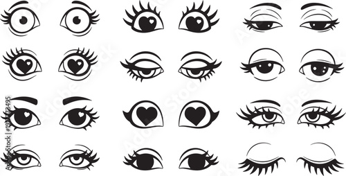 Artistic Collection Showcasing Twenty Unique Eye Illustrations Arranged in a Four‑by‑Five Grid, Black‑and‑White Design Style, Front View