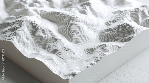 3D Topographic Model of Mountain Landscape with Contour Lines